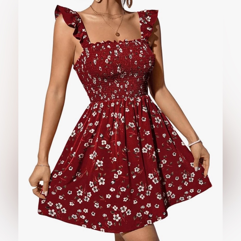 Red Mini Flutter Dress